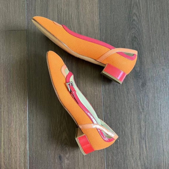 Prada Pink Orange Pumps Flats Vero Cuoio Size 7.5/37.5 - Picture 2 of 7